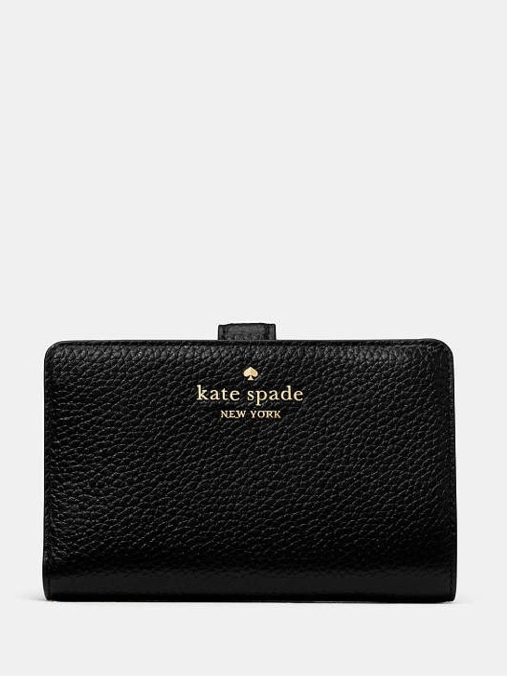 Kate ♠️ Spade Black Pebbled Leather Medium Compact Wallet with Gold Logo